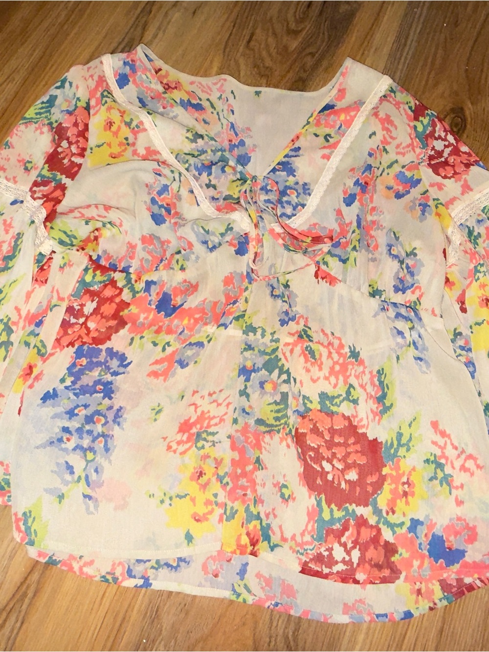 Lightweight Floral Peasant Blouse - Multicolor